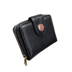 Малко дамско портмоне черно от еко кожа с копче и цип за монети