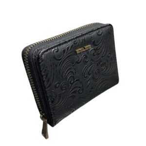 Малко дамско портмоне Eslee черно от еко кожа с цип и релефен дизайн