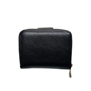 Малко дамско портмоне черно от еко кожа с копче и цип за монети