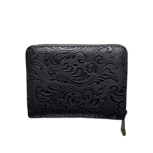 Малко дамско портмоне Eslee черно от еко кожа с цип и релефен дизайн