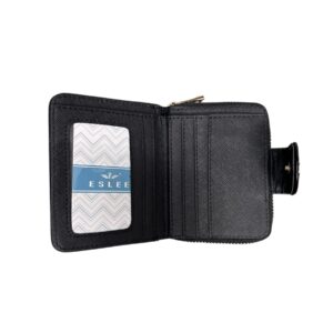 Малко дамско портмоне черно от еко кожа с копче и цип за монети