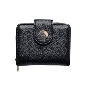 Малко дамско портмоне черно от еко кожа с копче и цип за монети