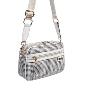 Дамска чанта за през рамо SP1280 черно-бял пепит – малка дамска crossbody чанта
