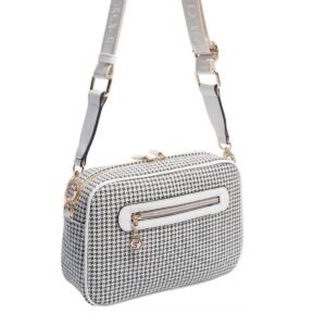 Дамска чанта за през рамо SP1280 черно-бял пепит – малка дамска crossbody чанта