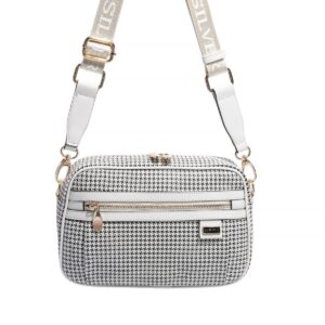 Дамска чанта за през рамо SP1280 черно-бял пепит – малка дамска crossbody чанта