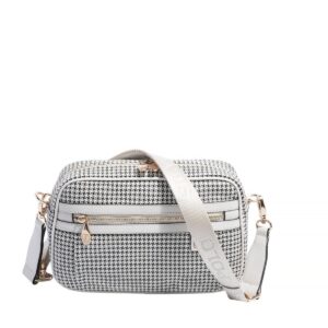 Дамска чанта за през рамо SP1280 черно-бял пепит – малка дамска crossbody чанта