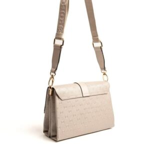 Дамска чанта Silver&Polo бежова от еко кожа с регулируема дълга дръжка и златисти детайли