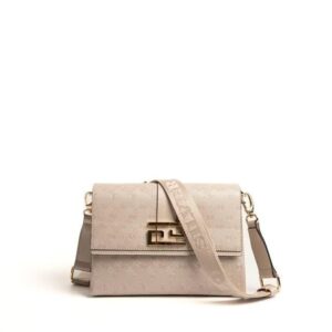 Дамска чанта Silver&Polo бежова от еко кожа с регулируема дълга дръжка и златисти детайли