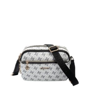 Дамска чанта Silver&Polo SP1094 бяло-черна от водоустойчива еко кожа с регулируема презрамка