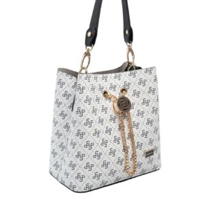 Дамска чанта Silver&Polo SP1276 бяла с черен монограм и дълга регулируема дръжка