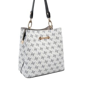 Дамска чанта Silver&Polo SP1276 бяла с черен монограм и дълга регулируема дръжка
