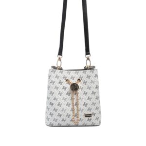Дамска чанта Silver&Polo SP1276 бяла с черен монограм и дълга регулируема дръжка