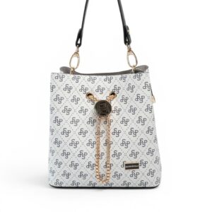 Дамска чанта Silver&Polo SP1276 бяла с черен монограм и дълга регулируема дръжка
