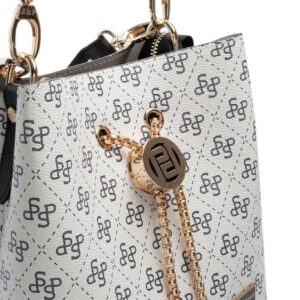 Дамска чанта Silver&Polo SP1276 бяла с черен монограм и дълга регулируема дръжка