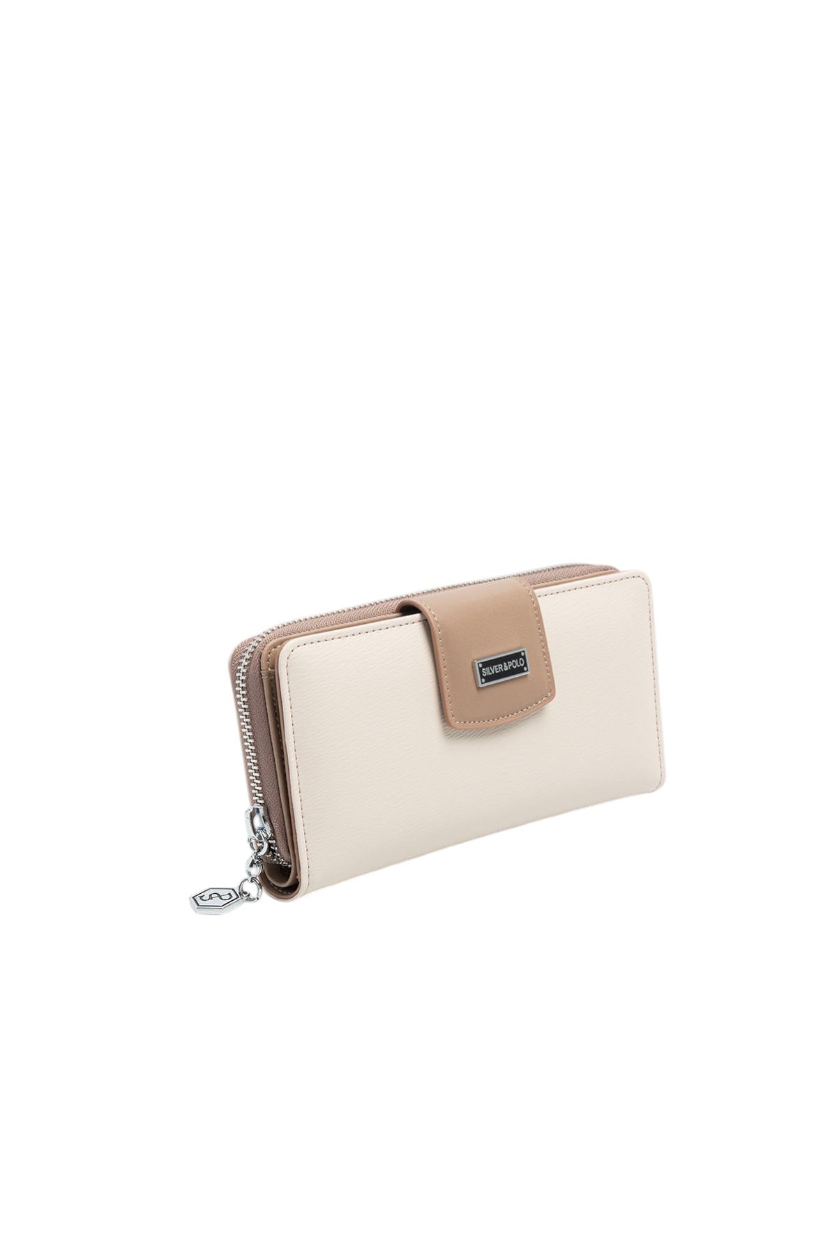 Silver Polo Bej - Latte Düz Kadın Cüzdan ve Kartlık SP928 1 Дамско портмоне Silver&Polo Latte Düz бежово от еко кожа с цип