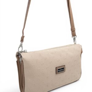Дамска чанта Silver&Polo бежова от еко кожа с дълга регулируема презрамка и къса дръжка