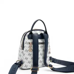 Дамска раница Silver&Polo Beyaz - Lacivert Monogram от водоустойчива еко кожа – бяло-син монограм