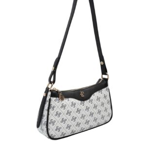 Дамска чанта Silver&Polo в бяло-черен цвят с монограм от водоустойчива еко кожа с регулируема презрамка