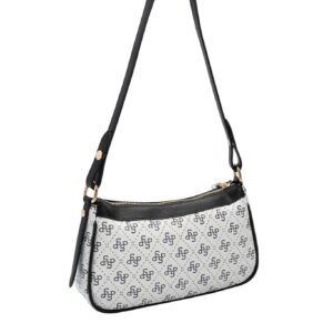 Дамска чанта Silver&Polo в бяло-черен цвят с монограм от водоустойчива еко кожа с регулируема презрамка