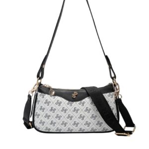 Дамска чанта Silver&Polo в бяло-черен цвят с монограм от водоустойчива еко кожа с регулируема презрамка