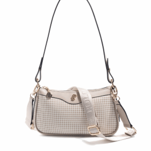 Дамска чанта Silver&Polo бежово каре с монограм от водоустойчива еко кожа с регулируема презрамка