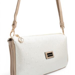 Дамска чанта Silver&Polo седеф от еко кожа с дълга регулируема презрамка и къса дръжка