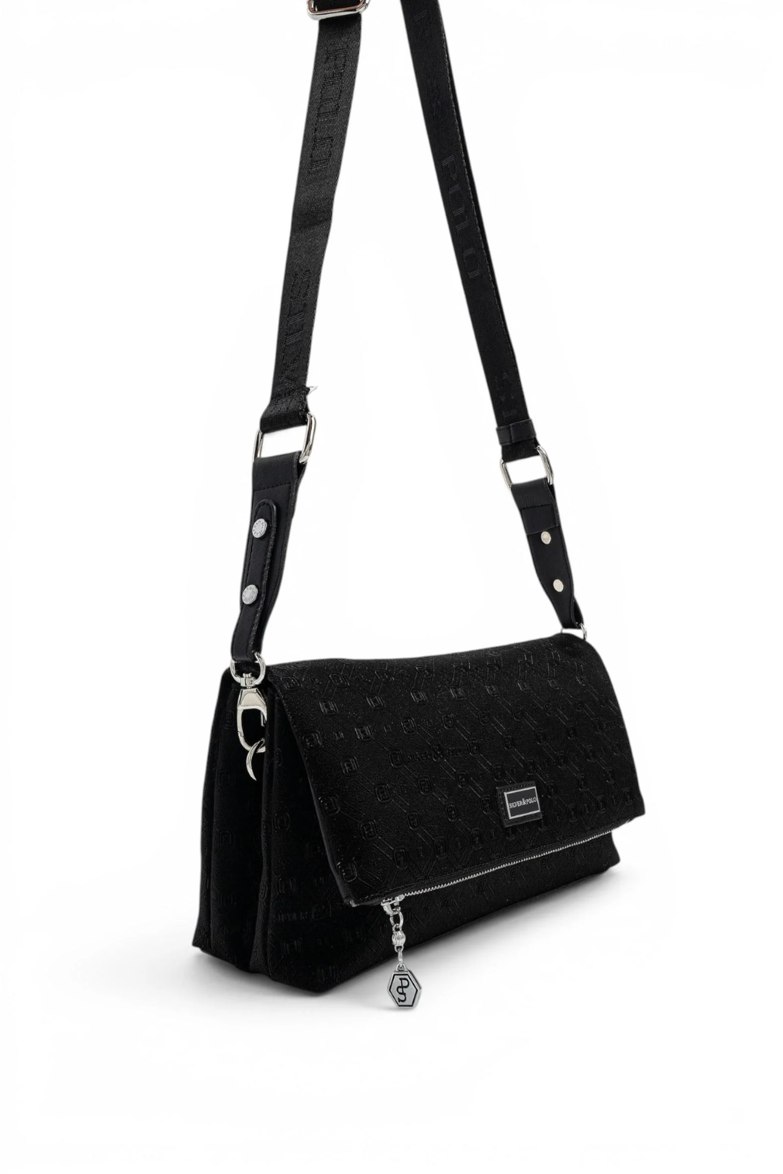 SP1278 Kadın Çapraz Çanta Fashion Siyah - Siyah SP1278-M158 1 Дамска чанта Silver&Polo през рамо от черна еко кожа
