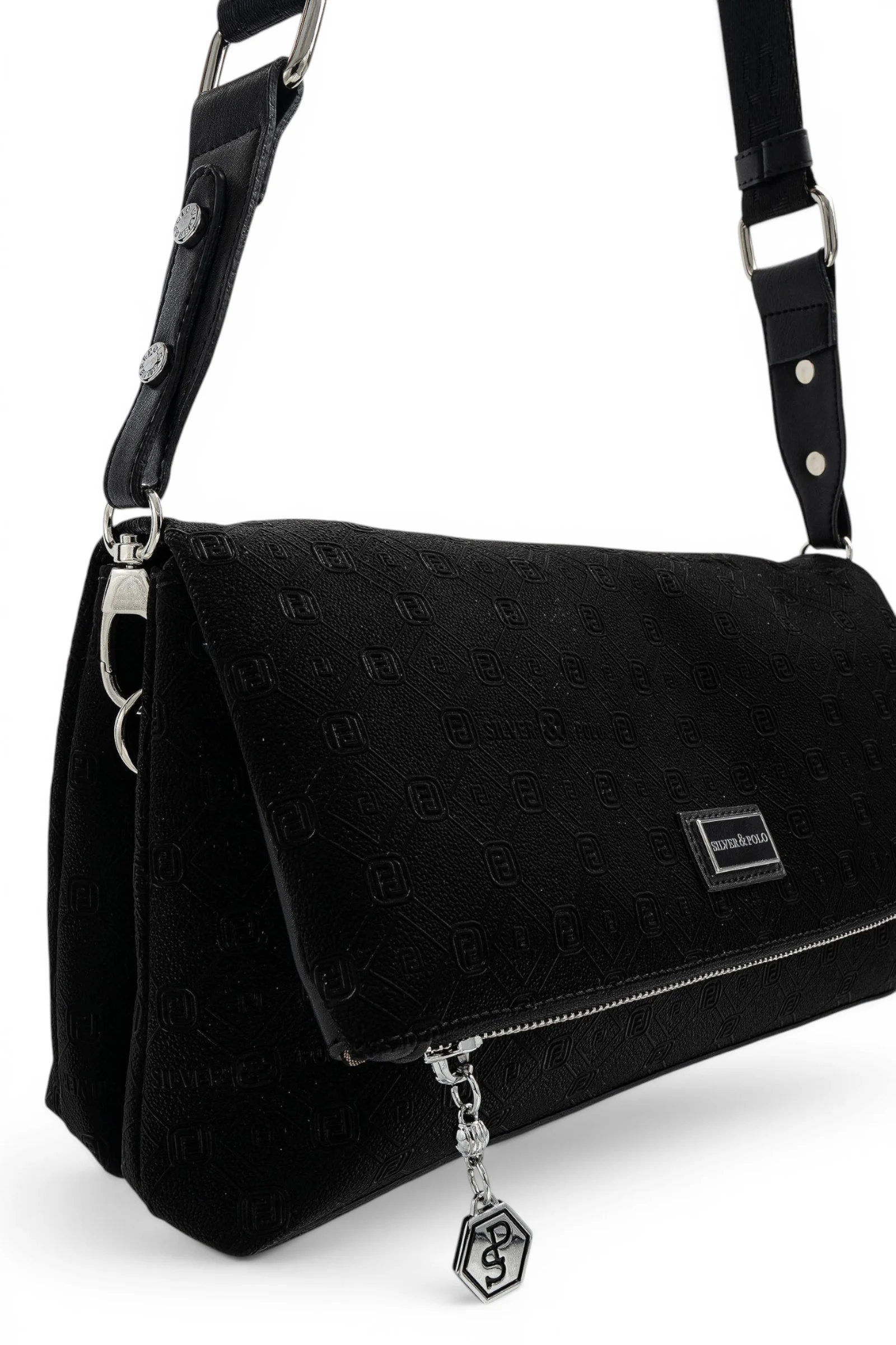 SP1278 Kadın Çapraz Çanta Fashion Siyah - Siyah SP1278-M158 6 Дамска чанта Silver&Polo през рамо от черна еко кожа