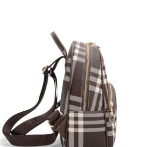 Дамска раница SILVER&POLO тъмно кафяво каре от еко кожа
