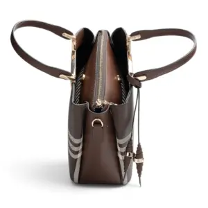 Дамска чанта SILVER&POLO тъмно кафяво каре от фолирана еко кожа