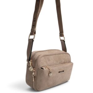 Дамска чанта Silver&Polo визон от еко велур с дълга презрамка
