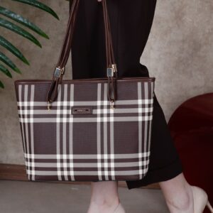 Дамска чанта Silver&Polo кафява с каре десен