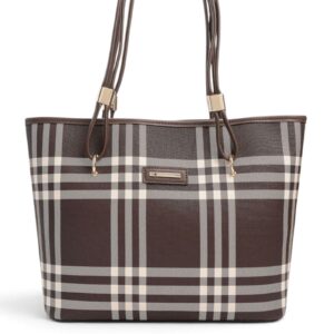 Дамска чанта Silver&Polo кафява с каре десен
