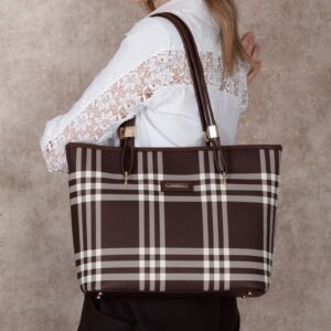 Дамска чанта Silver&Polo кафява с каре десен