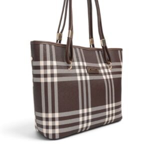 Дамска чанта Silver&Polo кафява с каре десен