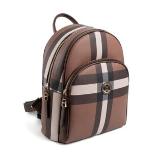Silver Polo Koyu Kahve - Kahve Ekose Kadın Sırt Çantası SP1062 2 Дамска раница Silver&Polo тъмно кафяво каре от фолирана еко кожа