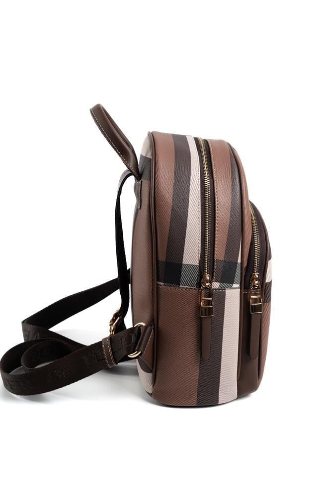 Silver Polo Koyu Kahve - Kahve Ekose Kadın Sırt Çantası SP1062 3 Дамска раница Silver&Polo тъмно кафяво каре от фолирана еко кожа