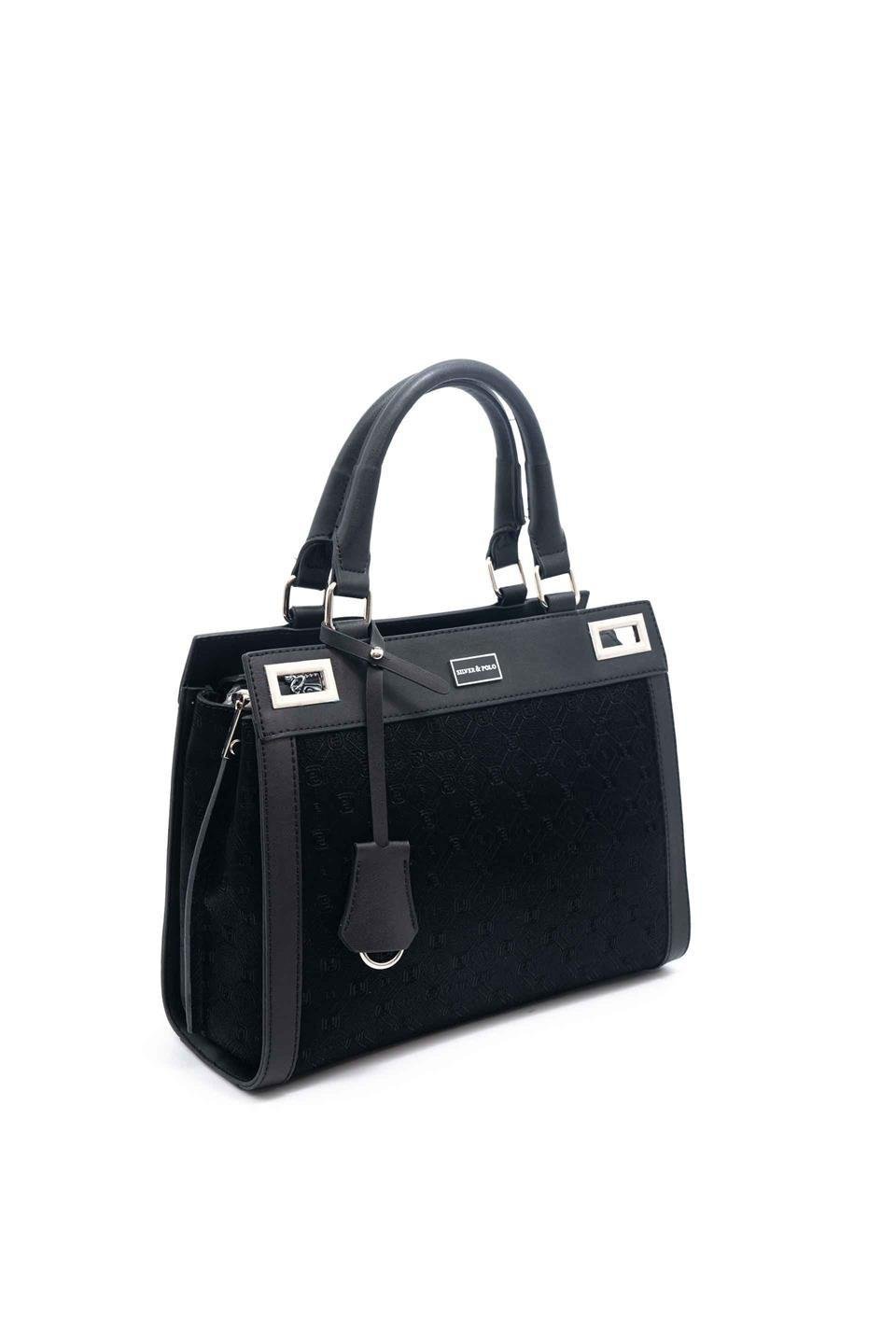 Silver Polo Siyah - Siyah Fashion Kadın El Çantası SP1174 2 Дамска черна чанта SILVER&POLO от еко кожа