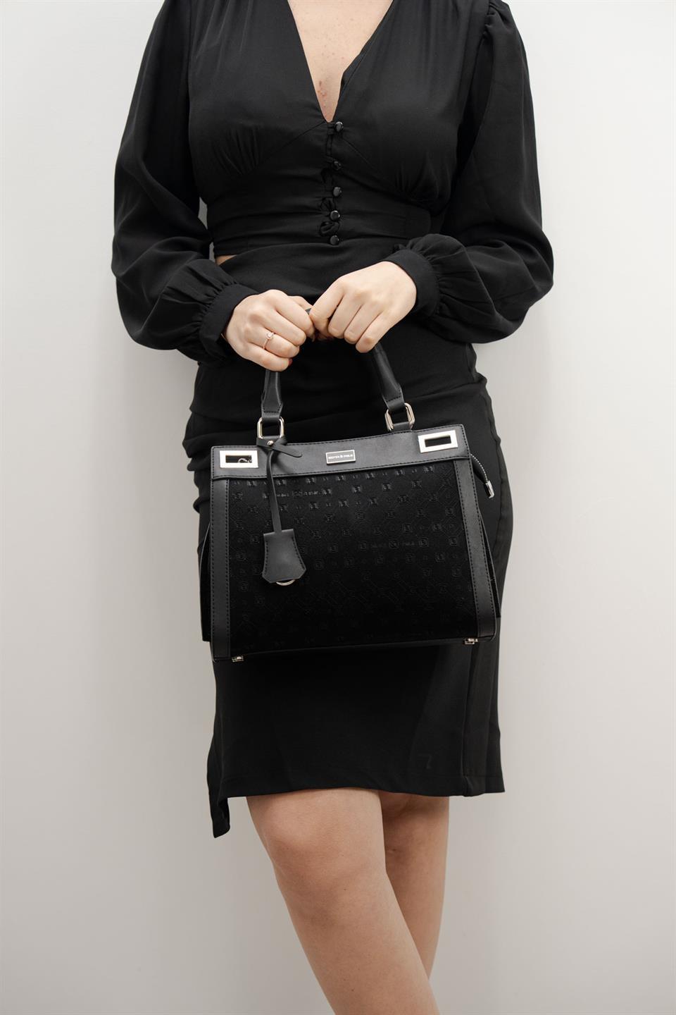 Silver Polo Siyah - Siyah Fashion Kadın El Çantası SP1174 Дамска черна чанта SILVER&POLO от еко кожа