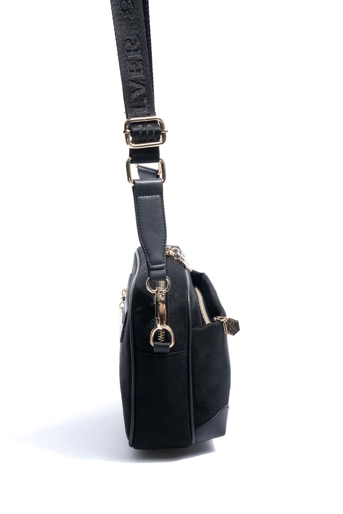 Silver Polo Siyah - Siyah Süet Kadın Çapraz Çanta SP1094 2 Черна дамска чанта Silver&Polo от еко велур