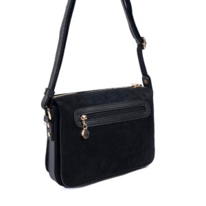 Черна дамска чанта Silver&Polo от еко велур с регулируема презрамка