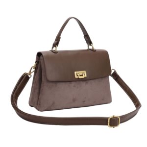 Дамска чанта Paolo Bags в цвят каки от еко велур и кожа