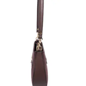 SP1251 Kadın Omuz Çantası Süet Kahve - Kahve SP1251-M12 2 Тъмнокафява дамска чанта Silver&Polo от еко велур с къса дръжка и златисти метални елементи