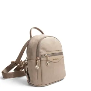 Дамска раница Silver&Polo в цвят визон от еко велур с горна дръжка и практични отделения