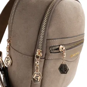 Дамска раница Silver&Polo в цвят визон от еко велур с горна дръжка и практични отделения