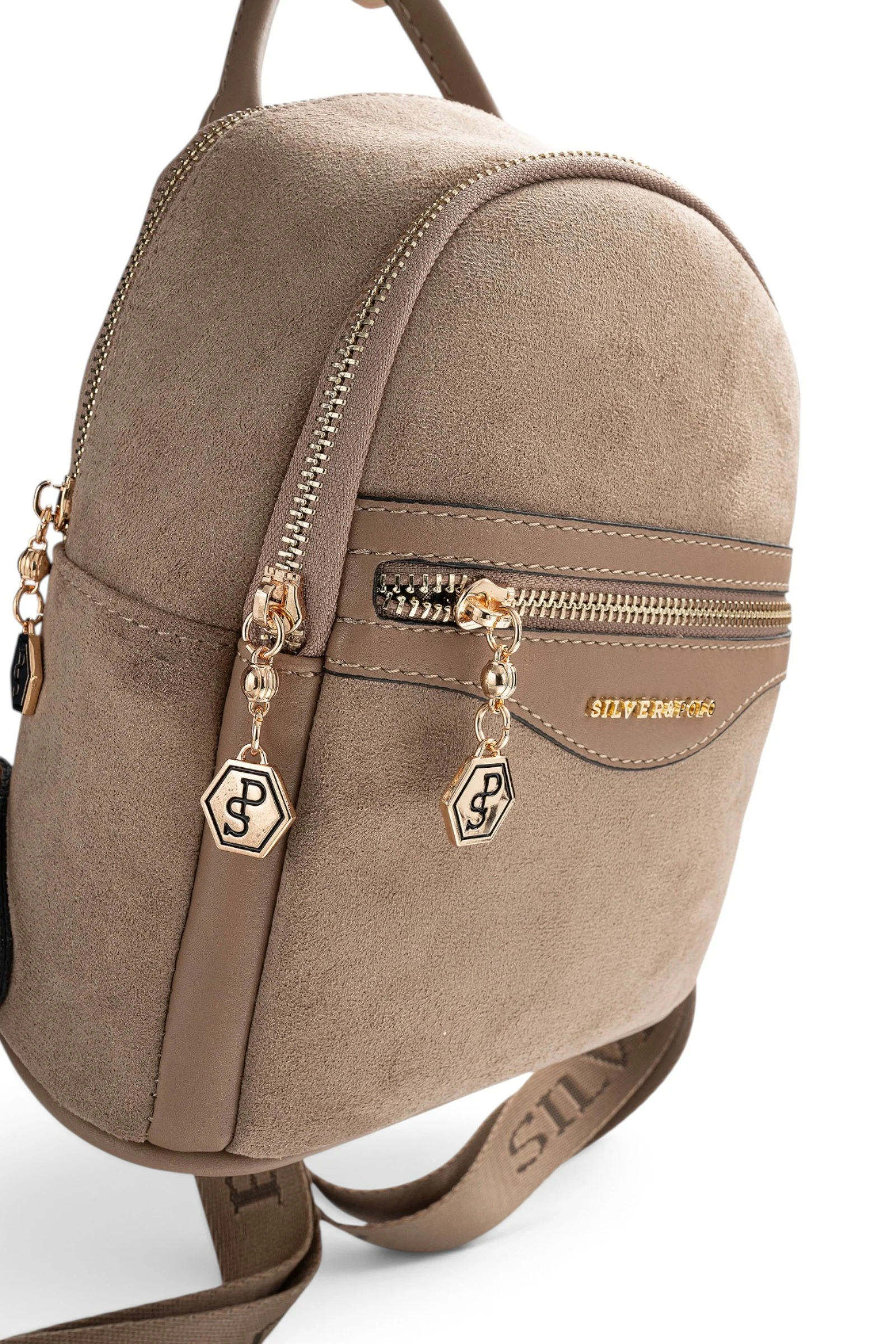 SP983 Kadın Sırt Çantası Süet Vizon - Latte SP983-M12 4 Дамска раница Silver&Polo в цвят визон латте от еко велур с горна дръжка и практични отделения