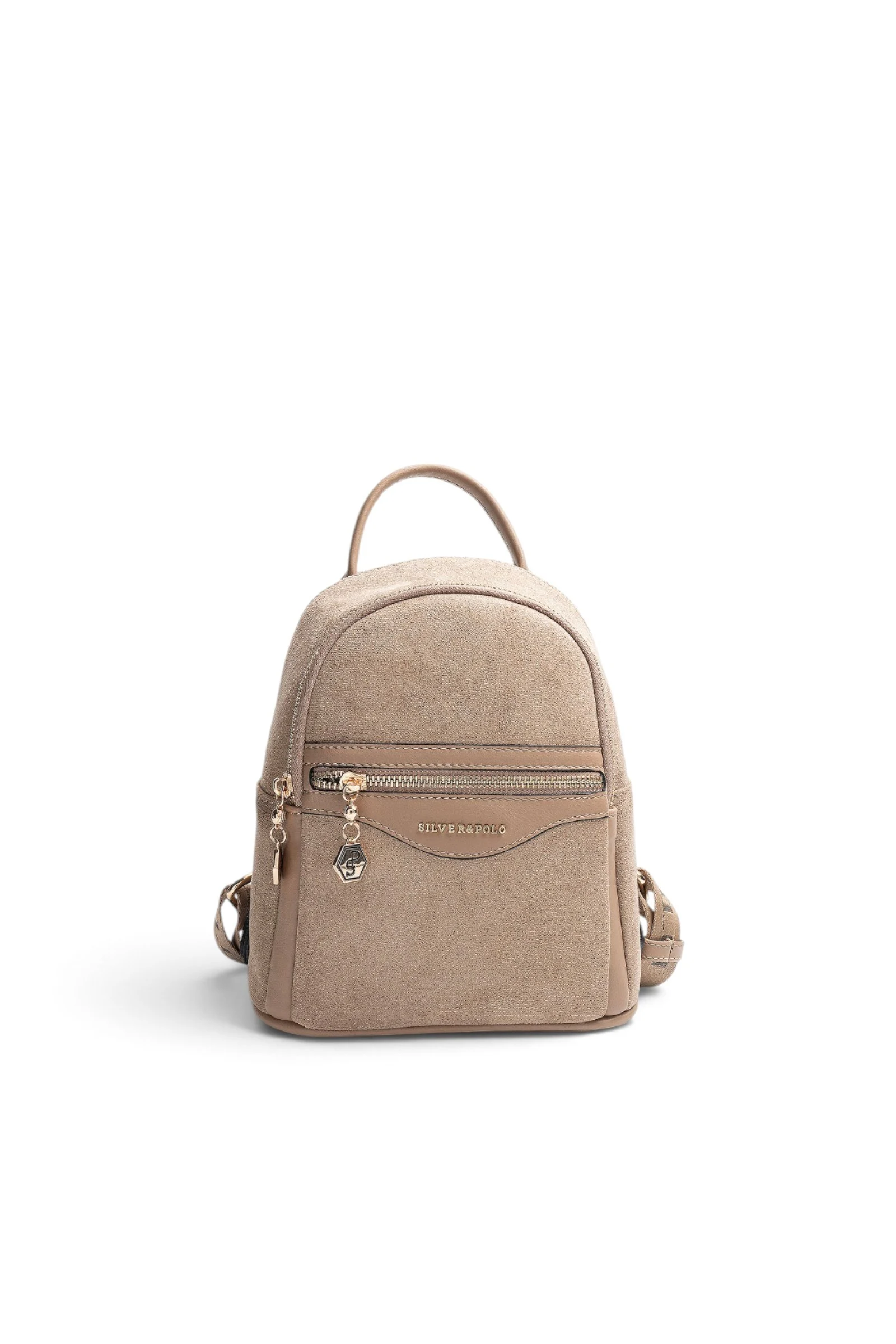 SP983 Kadın Sırt Çantası Süet Vizon - Latte SP983-M12 Дамска раница Silver&Polo в цвят визон латте от еко велур с горна дръжка и практични отделения