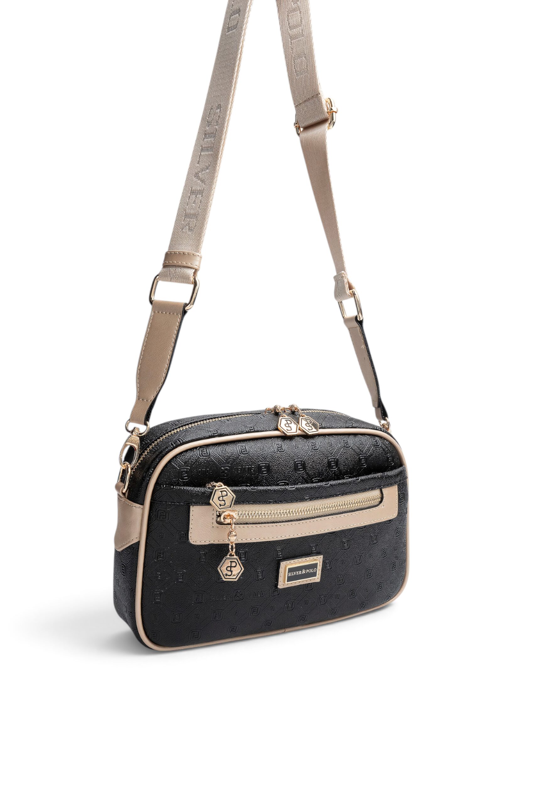 Silver Polo Siyah - S.Nut Logolu Kadın Çapraz Çanta SP1297 1 Черна дамска чанта Silver&Polo SP1297 от еко кожа с регулируема презрамка и елегантен дизайн