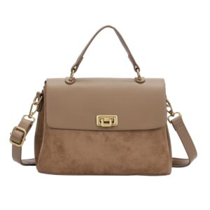 Дамска чанта Paolo Bags в цвят каки от еко велур и кожа