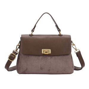 Дамска чанта Paolo Bags в цвят таупе от еко велур и кожа